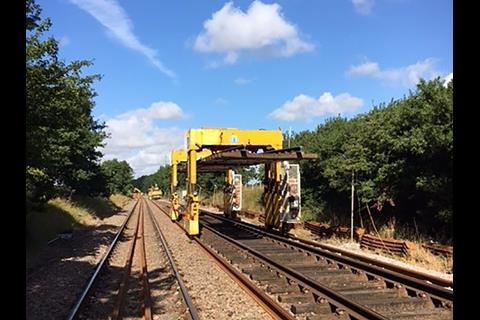 Network Rail replaced 15 km of rail, 10 150 sleepers and 16 500 tonnes of ballast between Ipswich and Halesworth between July 29 and August 6, and installed a geogrid at Westerfield.
